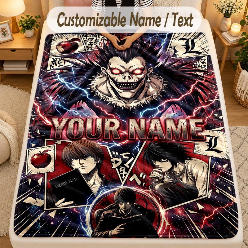 Flannel BlanketDeath Note Custom Name Text Personalized Soft Warm Throw Blanket Home Decor Gift