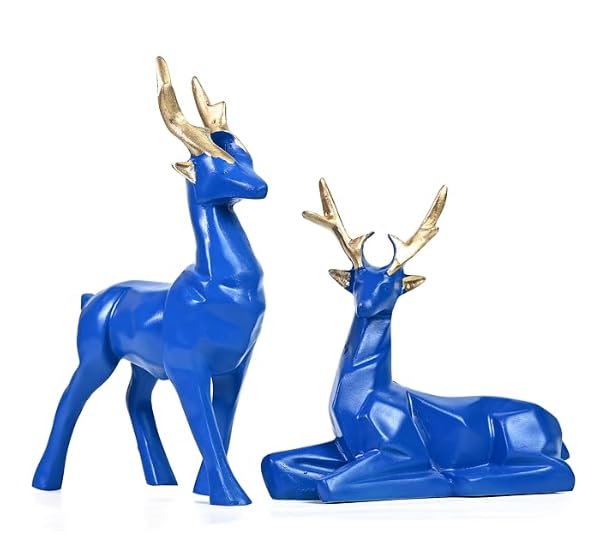 Resin Deer Showpieces For Home Décor, Hiran Statue, Royal Blue - 8.5 Inch