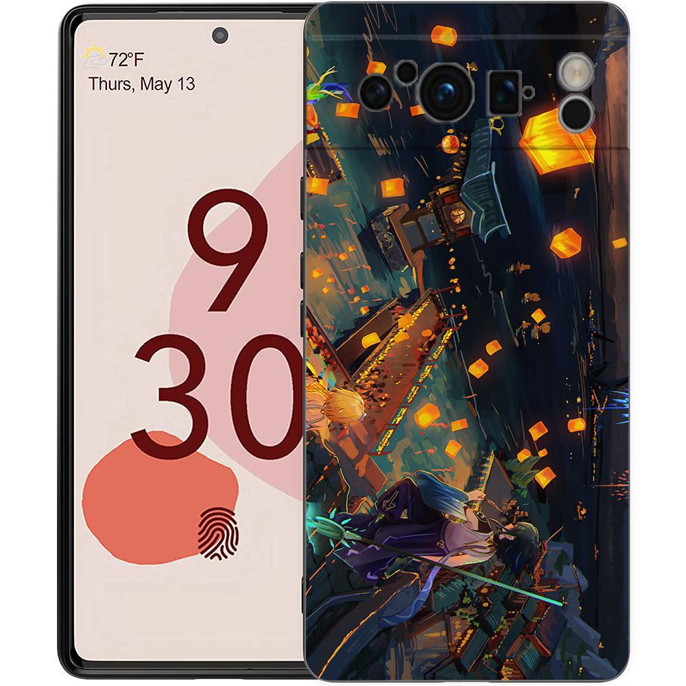 Genshin Impact Landscape Phone Case For Google Pixel 8 7 6 Pro 6A 7A 5G Soft Silicone Shockproof TPU Black Cover TPU Fundas