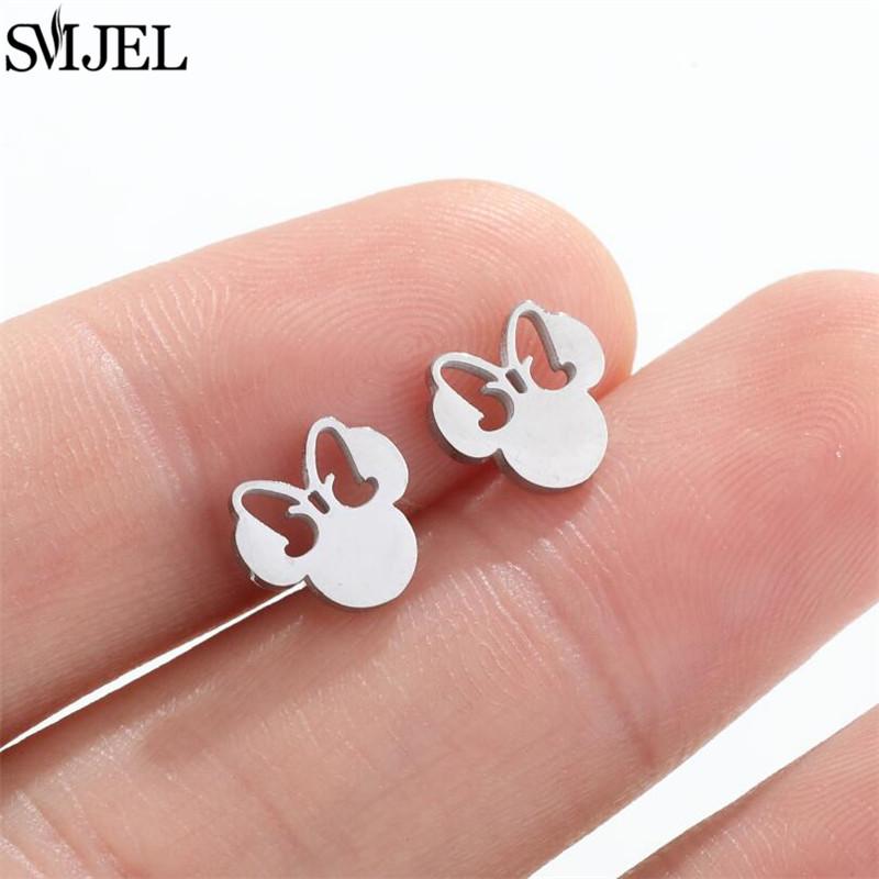 Fashion Cute Mini Mouse Ear Stud Earrings For Women Stainless Steel Minnie Girls Piercing Earings Jewelry Accessories Gifts