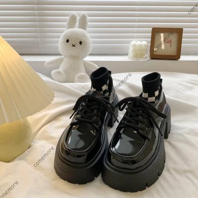 Кожаные туфли-лоферы на платформе женские на шнуровке оксфорды женские черные на толстой подошве женские на массивном высоком каблуке туфли-лодочки