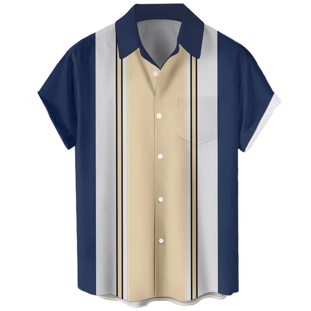 Гавайская рубашка для мужчин, мужские винтажные рубашки для боулинга на пуговицах, летняя пляжная рубашка с коротким рукавом