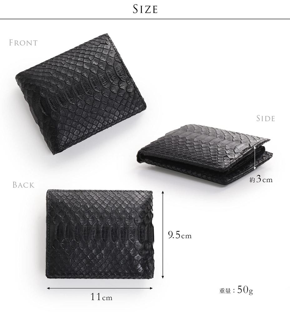Sankyo Shokai Bifold Wallet, Genuine Python Leather, Men's Gift: Black