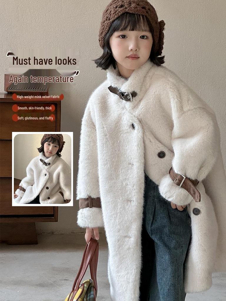 Детское пальто средней длины из искусственного меха норки - Зимняя коллекция 2025