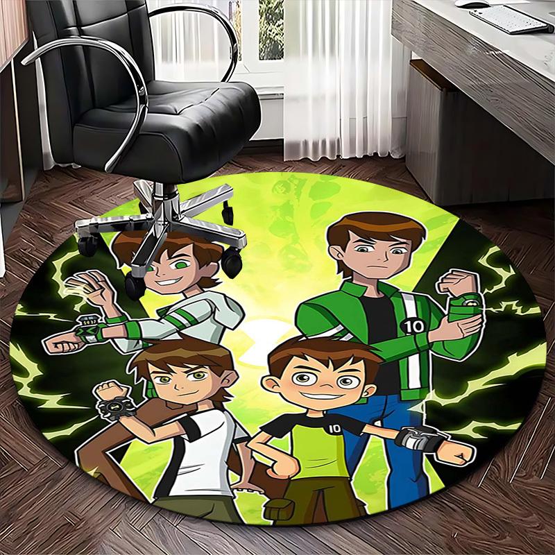 1pc Ben 10 Alien Force Round Carpet - Anime Design Office Chair Mat, Non-Slip Rug for Home Decor, Living Room, Bedroom