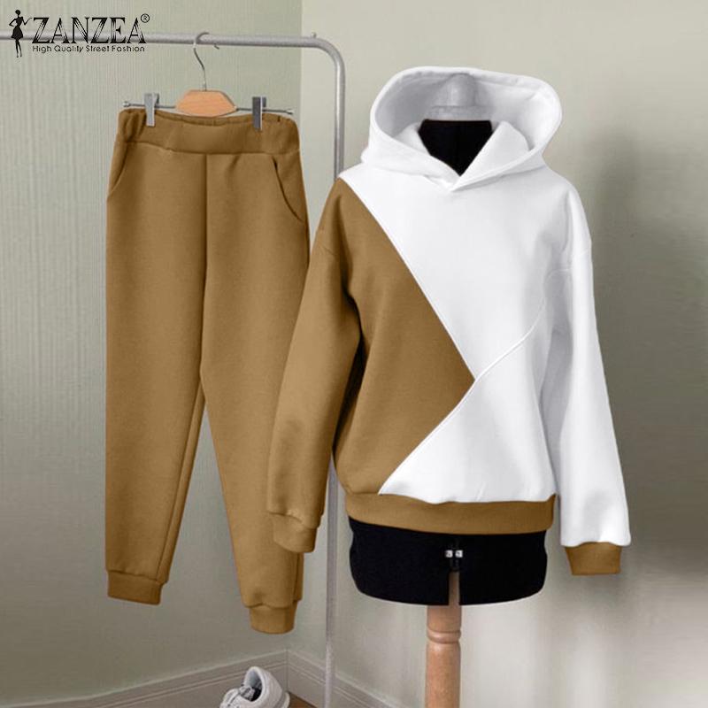 ZANZEA Женские пуловеры с капюшоном и штаны, повседневные комплекты из двух частей