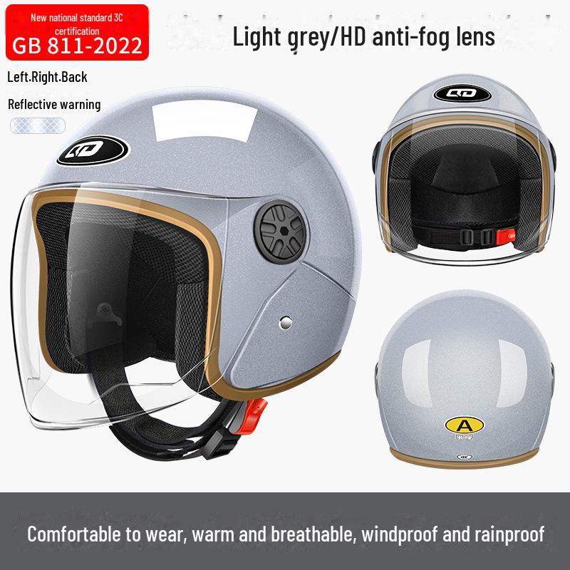 3C Certified Electric Bike & Motorcycle Helmet with Double Windshield - All-Season, Warm Safety Half Helmet