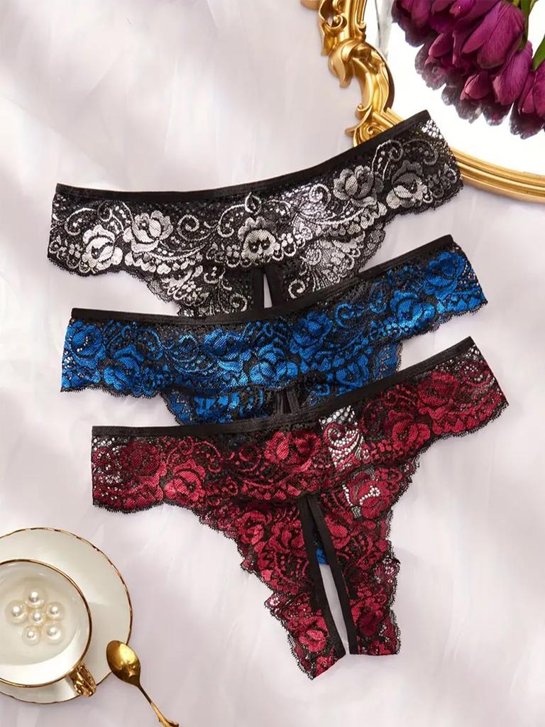 Transparent Lace Romantic Floral Thong Soft Seductive Crotchless Women's Underwear Sexy G-string Comfortable Female Lingerie