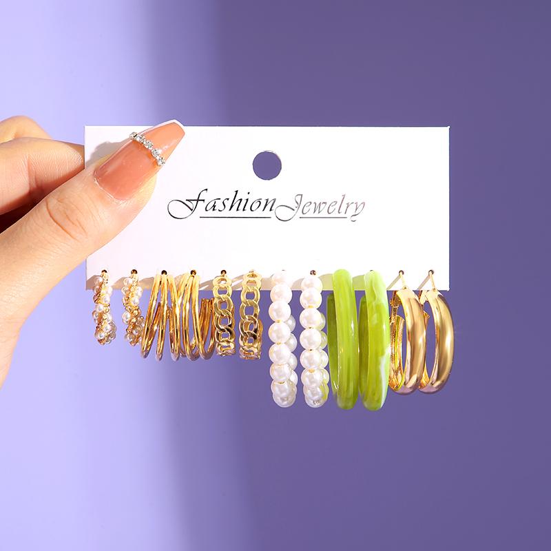 Colorful Resin Butterfly Earrings Set Pearl Purple Green Acrylic Gold Color Metal Hoop Earrings for Women Fashion Party Jewelry