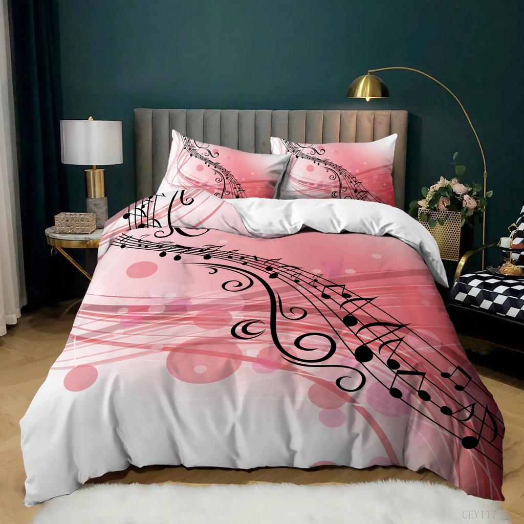 Music Note Quilt Pillowcase 2 or 3 Pieces of Music Bedding Set Single Bed Double Bed Full Size Bedding Suitable for Girls, Boys and Musicians Room
