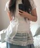 PLACE STUDIO Waffle Contrast Shirred Draping Twist Semi-Crop Women'S Short Sleeve T-Shirt [White]