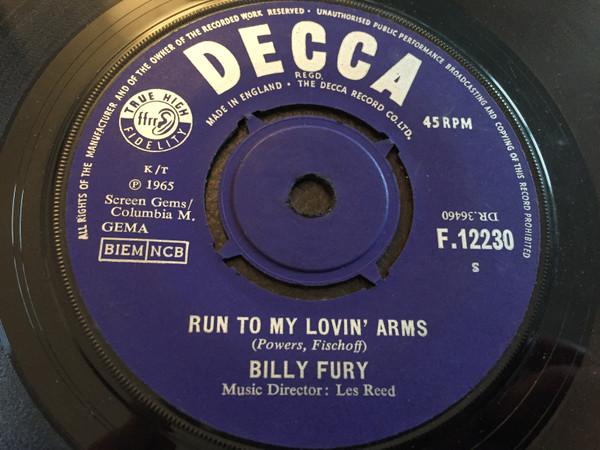 7-дюймовая пластинка BILLY FURY Run To My Lovin Arms F12230 Decca 1965 UK Rock Б/у