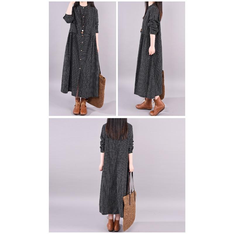 Plaid Dress Women's New Autumn and Winter Plus-size Loose Retro Over Knee Meat Cover Black Mid-length Dress