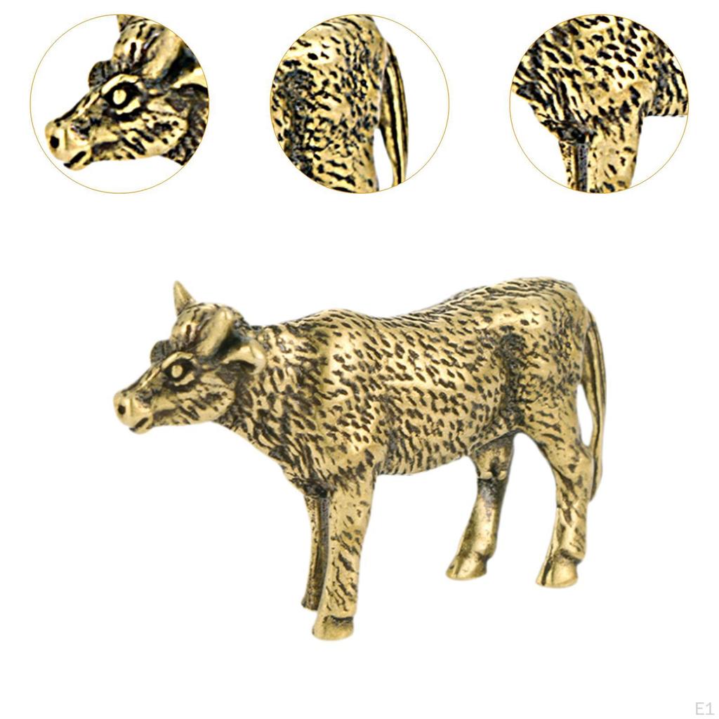 Латунная фигурка коровы, статуэтка тигра, портативный маленький домашний подарок, забавный винтажный подарок для домашней книжной полки