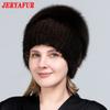 JERYAFUR Женская зимняя меховая шапка из натурального меха, вязаная меховая шапка с помпоном из норки и лисы с шариками, стильная теплая модная шапка для девочек, шапка