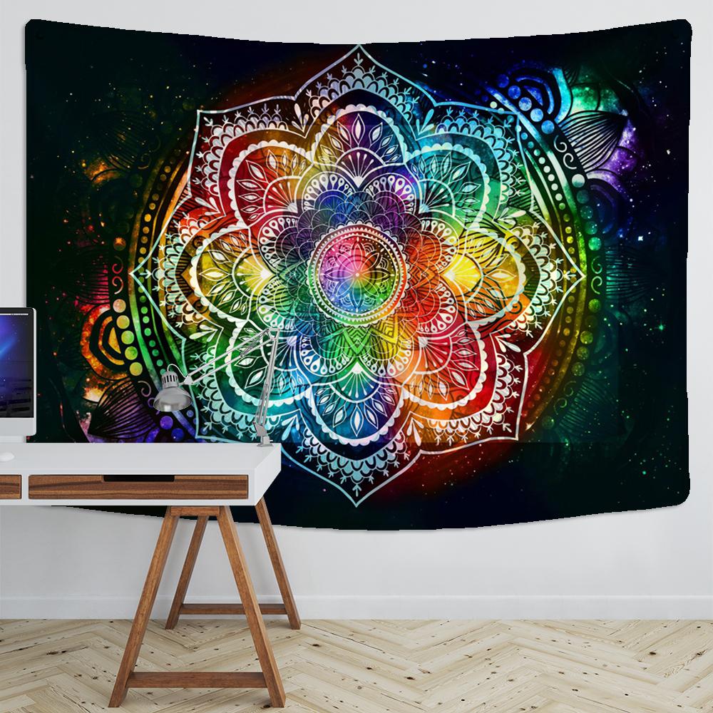 Психоделический гобелен с цветком мандалы, настенный гобелен в стиле хиппи, декор в стиле бохо, гобелен, коврик для йоги, ковер, украшение для общежития колледжа