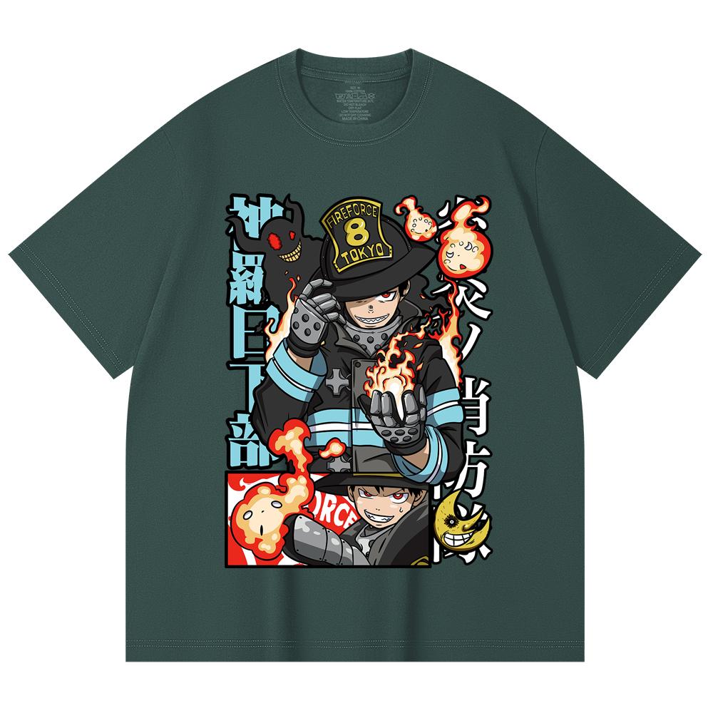 230 Gsm 100% Cotton Fire Force V2 Print Unisex Heavy Cotton T Shirt