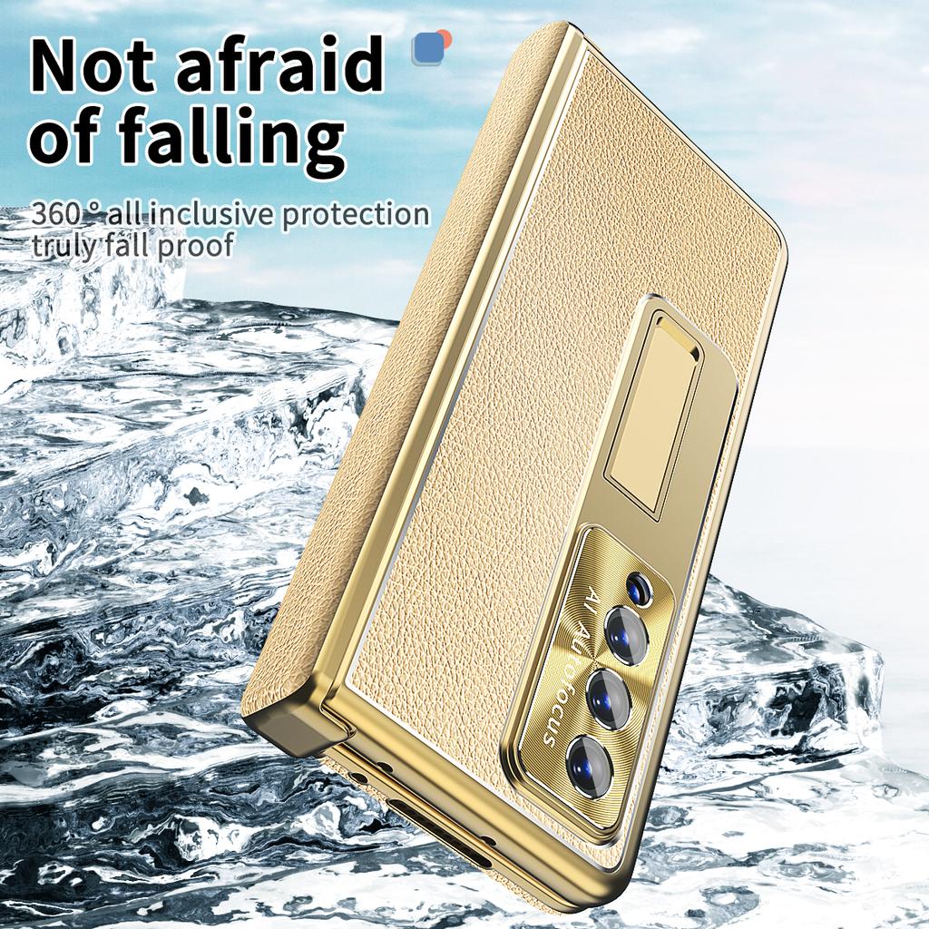 Non -Slip Full Coverage Glass Film Cover Case For Samsung Galaxy Z Fold 4 Fold4 Fold3 5g Fold 3 S Pen Holder Leather Phone Bag