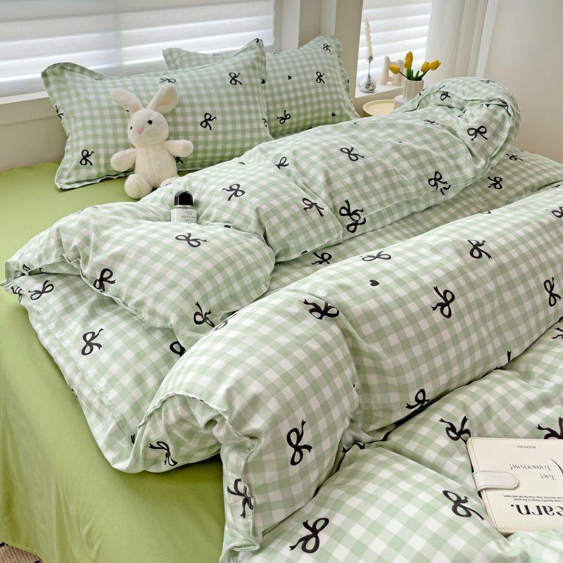 Pink Duvet Cover Set Classic Plaid Twin Queen Size Girls Boys Flat Sheet Pillowcase No Filler Soft Home Decor Bedding Set