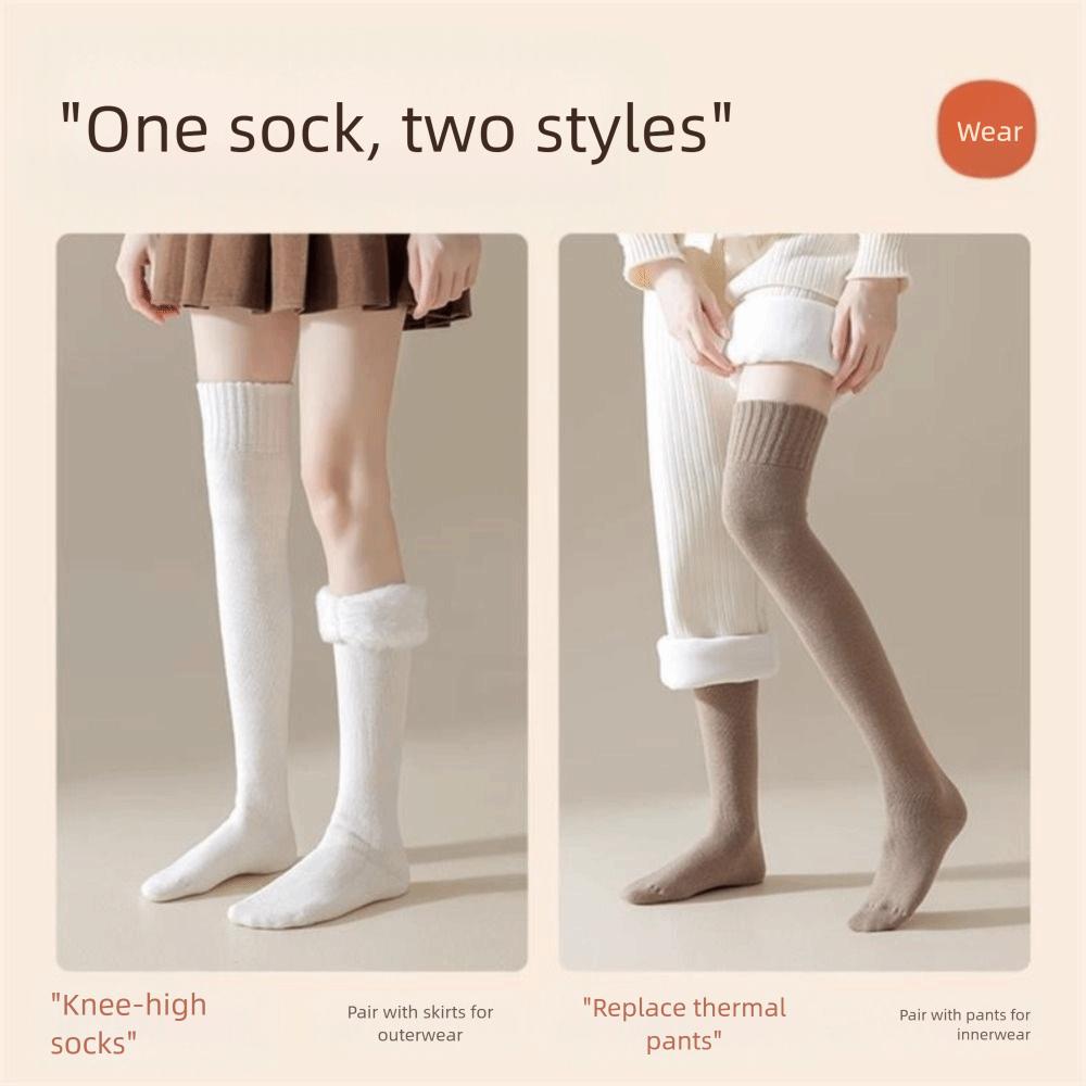 1 Pair Solid Color Women's Socks Thicken Over-Knee Socks Warm Thick Stockings Autumn and Winter