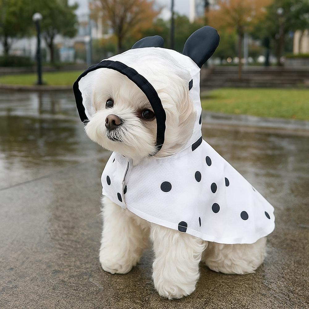 Waterproof Puppy Rain Cape Adjustable Wave Point Design Bear Ears Raincoat Lightweight Polyester Cape Raincoat