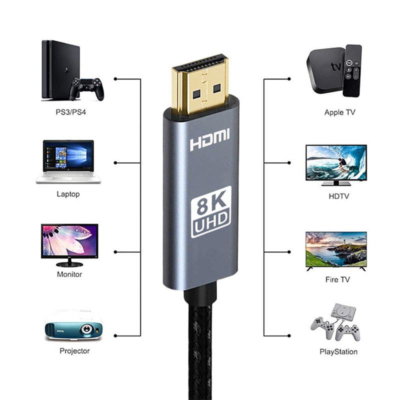 Кабель HDMI 2.1 8K с пропускной способностью 48 Гбит/с, поддерживает 8K при 60 Гц и 4K при 120 Гц, прочная плетеная конструкция