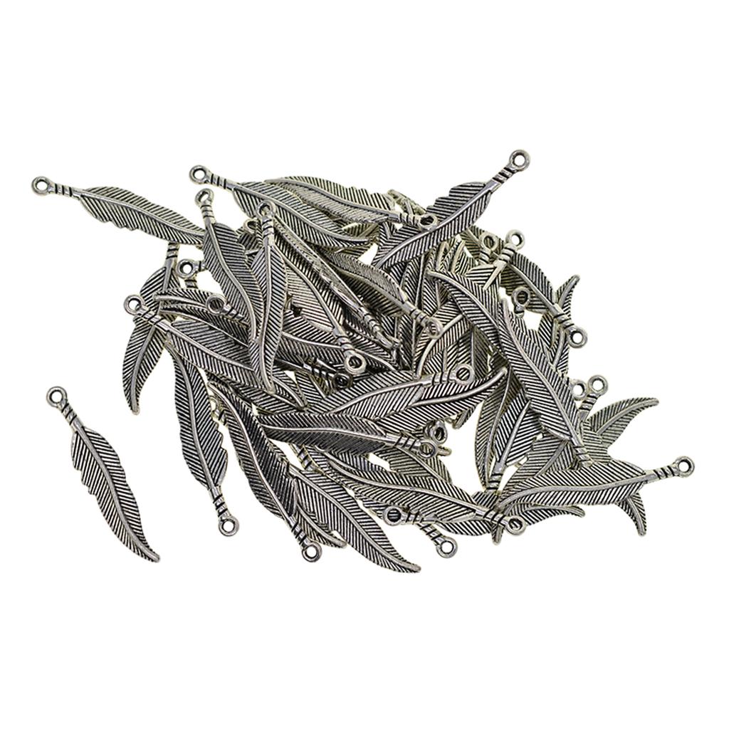 50 Pieces Vintage Feather Charm Leaves Pendant for Jewelry Making DIY Craft
