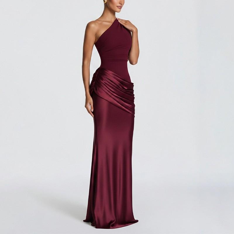 2026 Womens Elegant Slim-Fit Long Dress High Waist Sleeveless Wrap Neck Solid Color Formal Party Gown