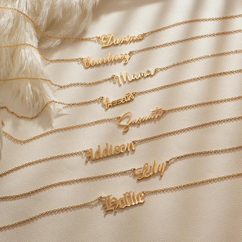 Lateefah OEM Simple Trendy Waterproof Stainless Steel Custom Name Letter First Name Necklace for Women