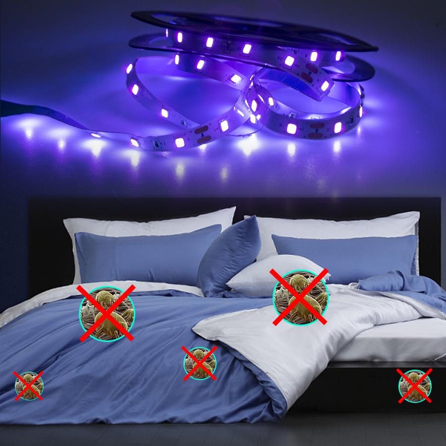5-метровая УФ-светодиодная лента, 300 светодиодов, 12 В постоянного тока, гибкая ультрафиолетовая лента для стерилизации, для спальни и кухни.