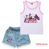 Детский Девочки Аниме Мультфильм K-Pop С принтом Хлопок Без рукавов Майка Джинсовые Шорты Комплект Одежды