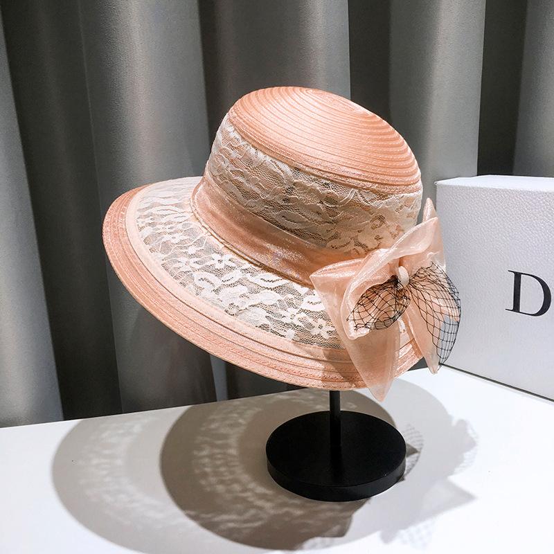 Летняя модная кружевная сетчатая шляпа-ведро женская в стиле Хепберн, цветной ретро-цилиндр, элегантный козырек с бантом