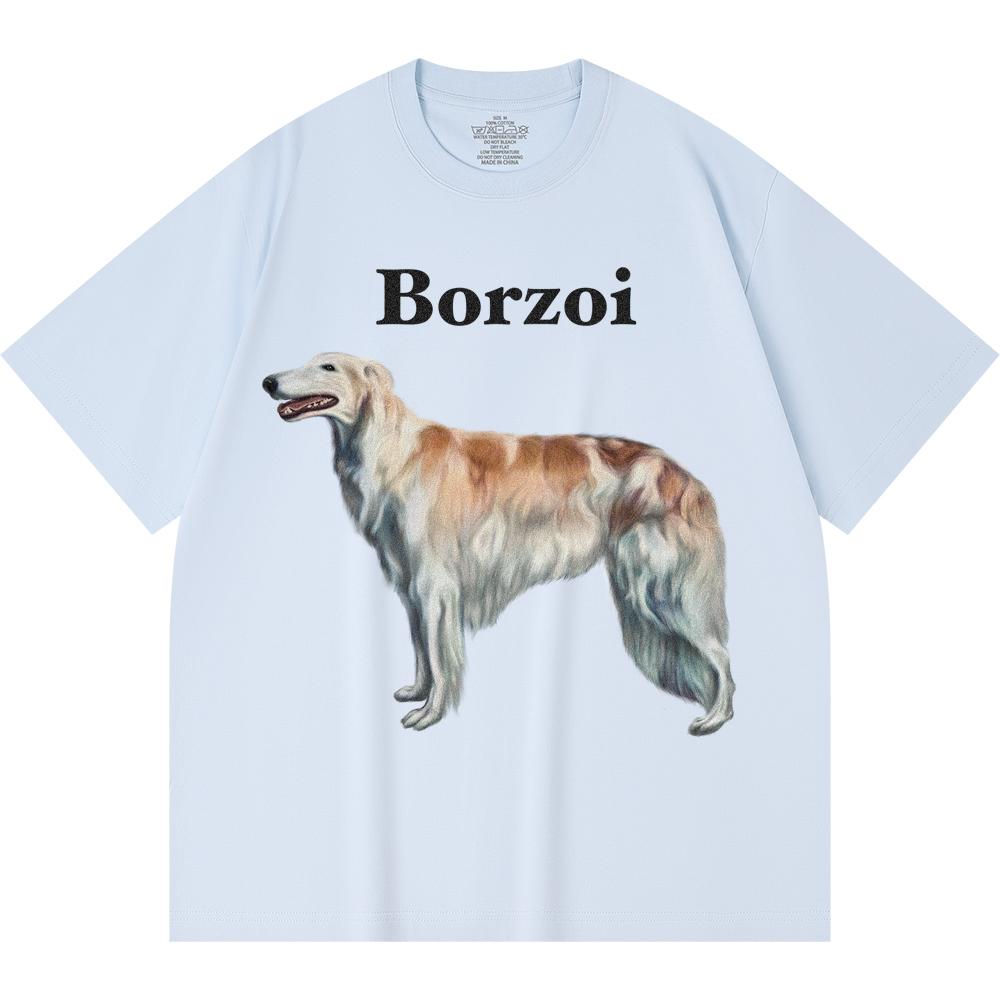 230GSM 100% Cotton T-Shirt Borzoi Print Tees Funny Harajuku Style Combed Cotton Tshirt