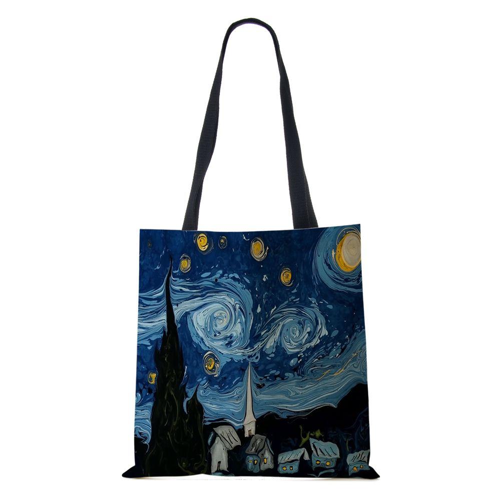 Женская сумка через плечо, шоппер, дорожная, холщовая, повседневная, ручная сумка, экологичная, переработанная, с масляной живописью, пейзаж, цветы, большая вместимость, сумка-тоут для книг, KTY