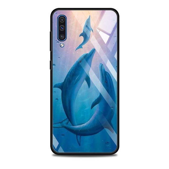 Blue Sea Animal Cute Dolphin Tempered Glass Cover For Samsung Galaxy A51 A71 A91 A72 A52 A81 A41 A31 A21 A21s M51 M31 M21 Shell