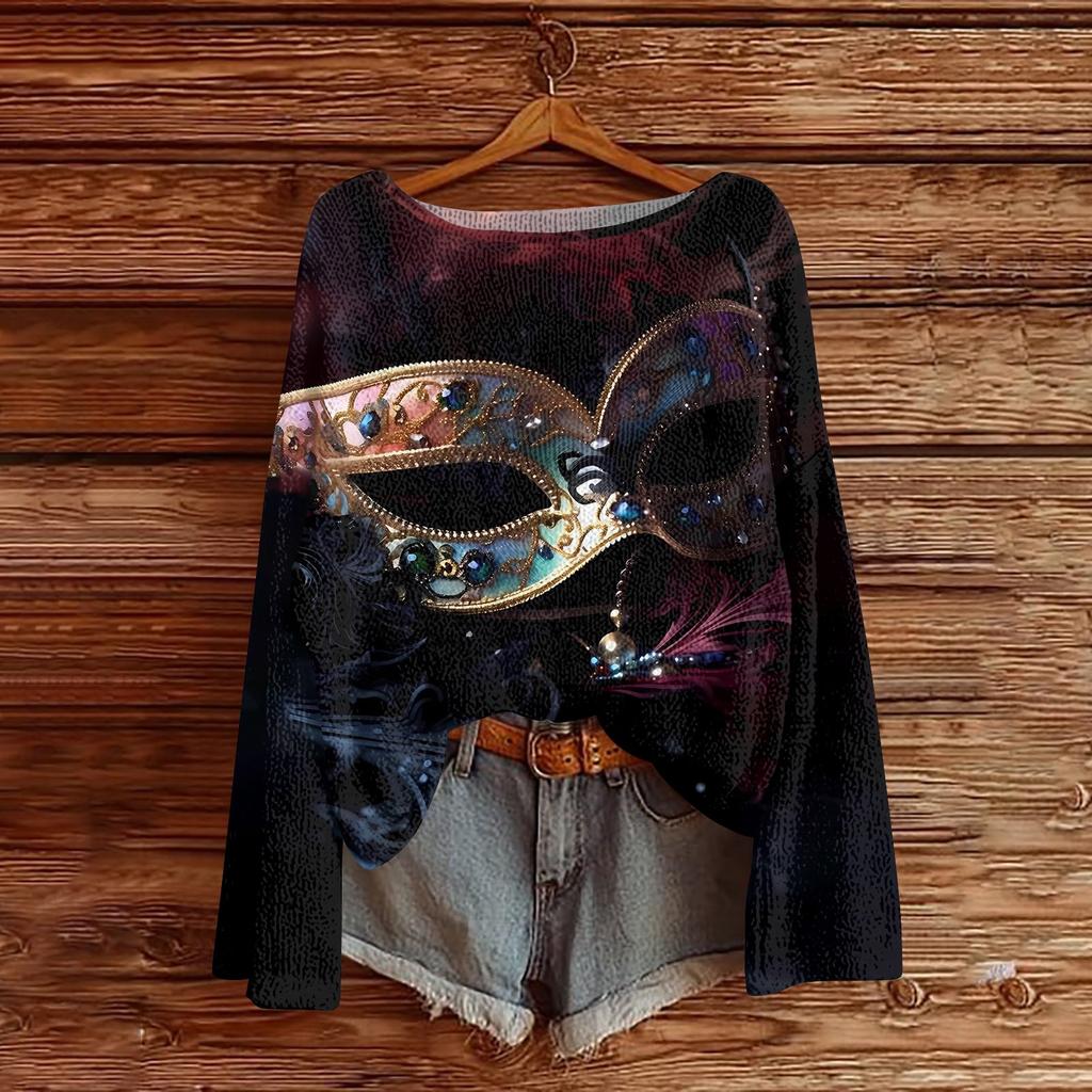 Женский модный пуловер с круглым вырезом, длинным рукавом и принтом, повседневный