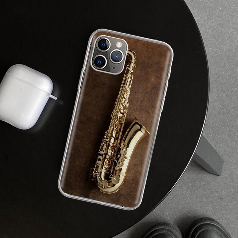 Music Saxophone Instrument Phone Case Cover for iPhone 11 12 13 Mini 14 15 Plus 16 Pro Max 17 Air 7 8 + SE Art Customized Fundas