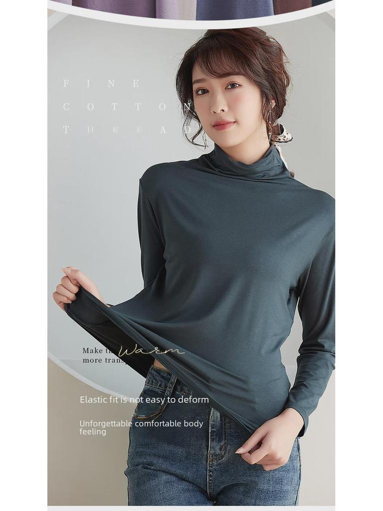 Женский топ-топ из модала с высоким воротом и длинными рукавами, осень 2023 года