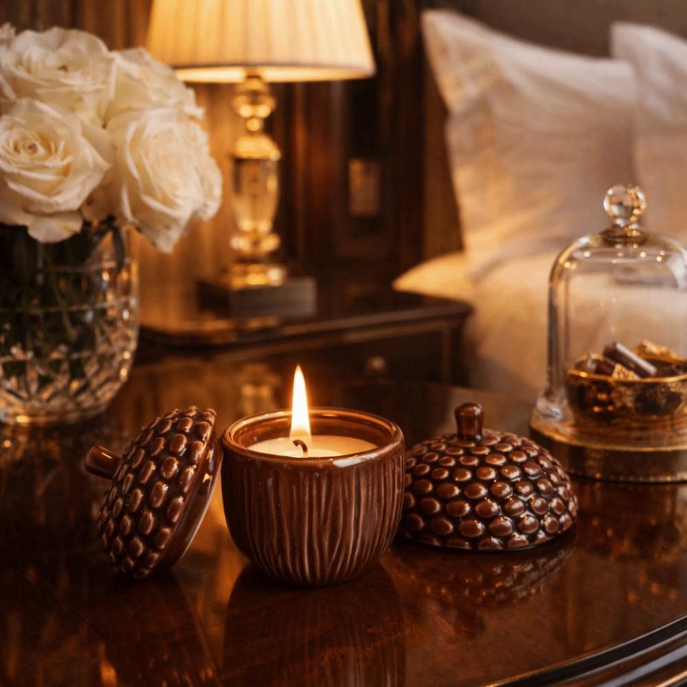 with Lid Ceramics Storage Jar Multi-functional Candlestick Decorative Pinecone Candle Cup  Gift