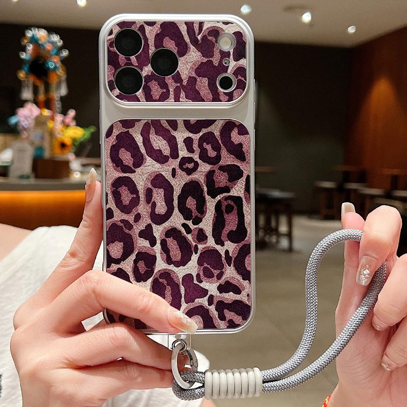 Кожаный чехол-шнурок с принтом леопарда для iPhone 18 Pro Max Гибридный ТПУ+ПУ Противоскользящая мягкая крышка для iPhone 17 16 15 14 13 Pro Max