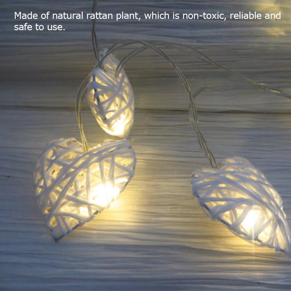 10LED Warm Romantic Heart Shaped Rattan Ball Ornament Light String Home Party Decor Lamp