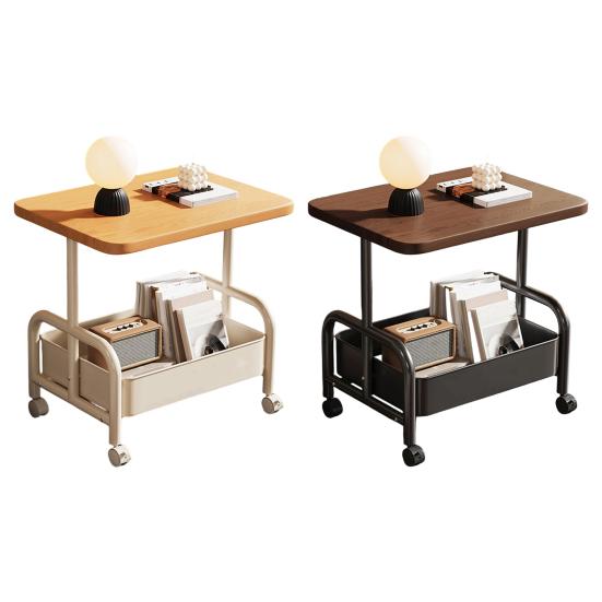 Перекатной двухъярусный приставной столик с полкой для хранения, для гостиной, спальни, дивана, кровати, кофейный столик для чая, тележка-столик с запираемыми колесами
