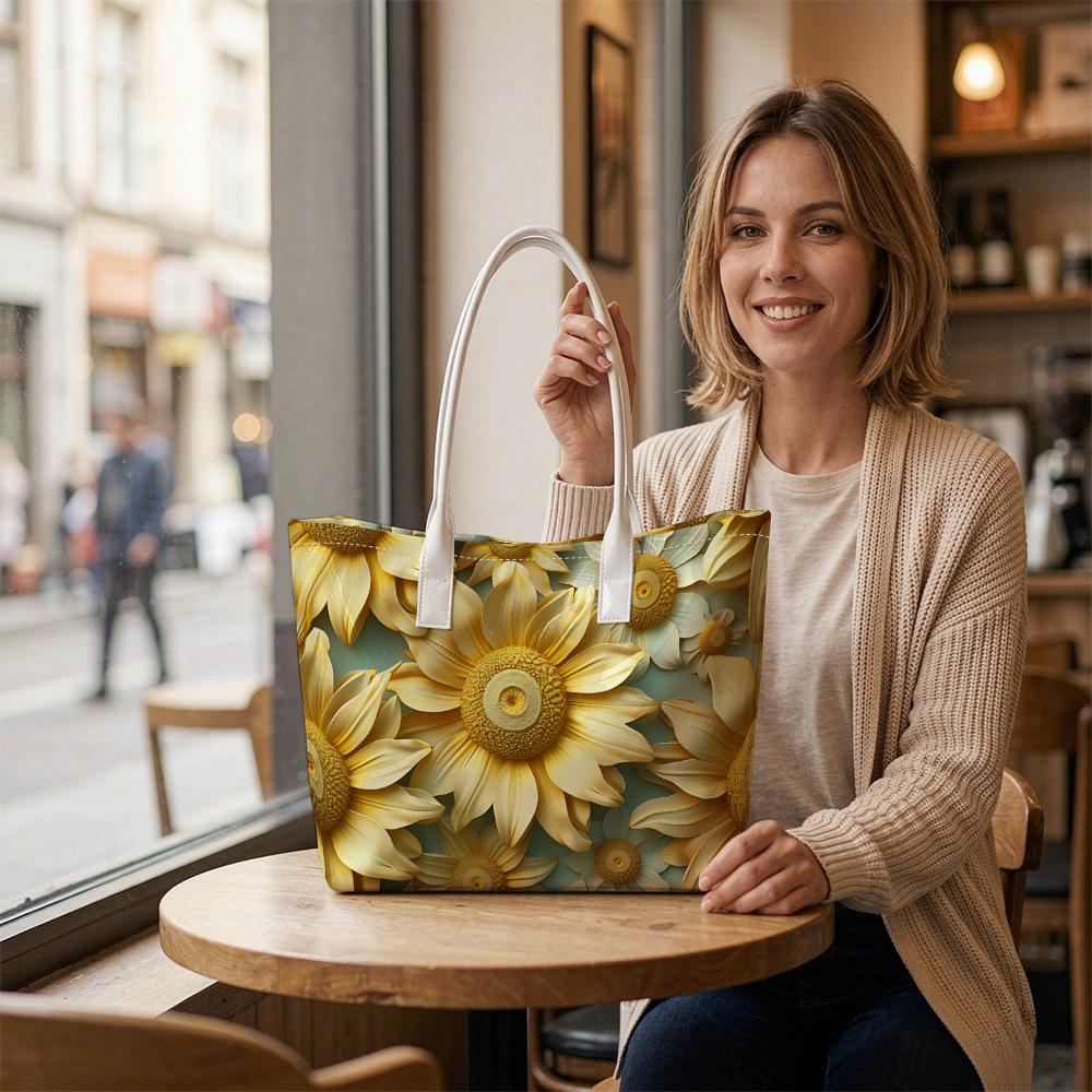 Sunflower Pattern Tote Bag Stylish Casual Daily Shoulder Bag for Shopping Outdoor Use