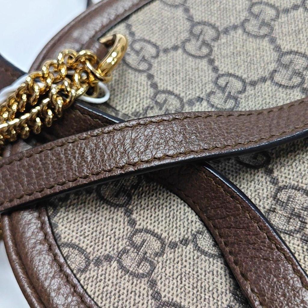 [Pre-Owned] Ophidia Logo Stripe Web Zipper Canvas And Leather Round Bag Backpack Mini - Very Good #FLR3NQ