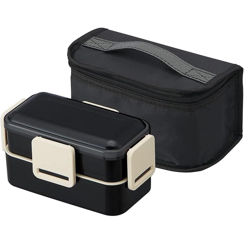 Skater Men's Bento Box Lunch Box 2-Tier 850ml Dishwasher Safe with Insulated Bag Set Black