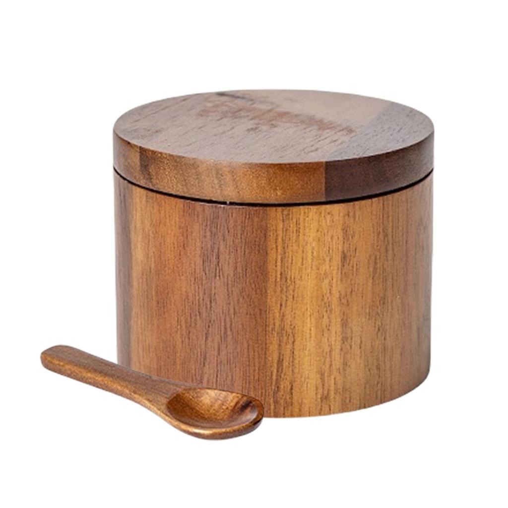 Elegant Secure Seal Kitchen Container Durable Wood Salt Caddy with Secure Lid Spice Container for Flavor Preservation