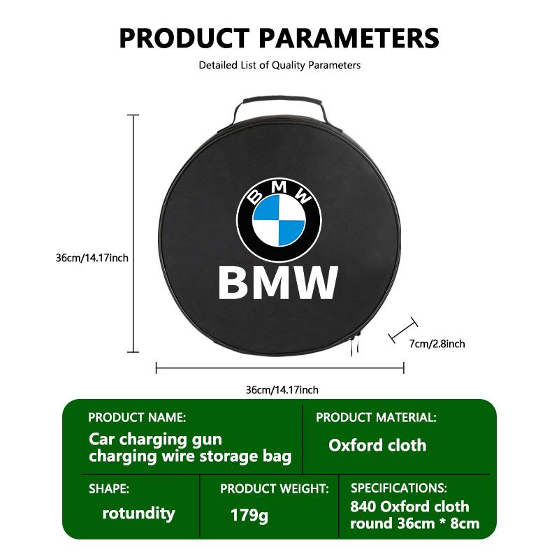 Car Rechargeable Gun Storage Charging Cable Oxford Round Bag For BMW M 1 3 4 5 6 7 Series M3 M6 F01 F02E34 E36 E70 F10 X6 X1 FD8
