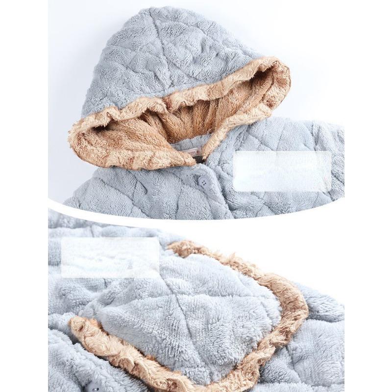 New Coral Fleece Pajamas Women's Autumn and Winter Pajamas Three Layers Thickened Plush Home Clothes Warm Cotton Home Clothes Set