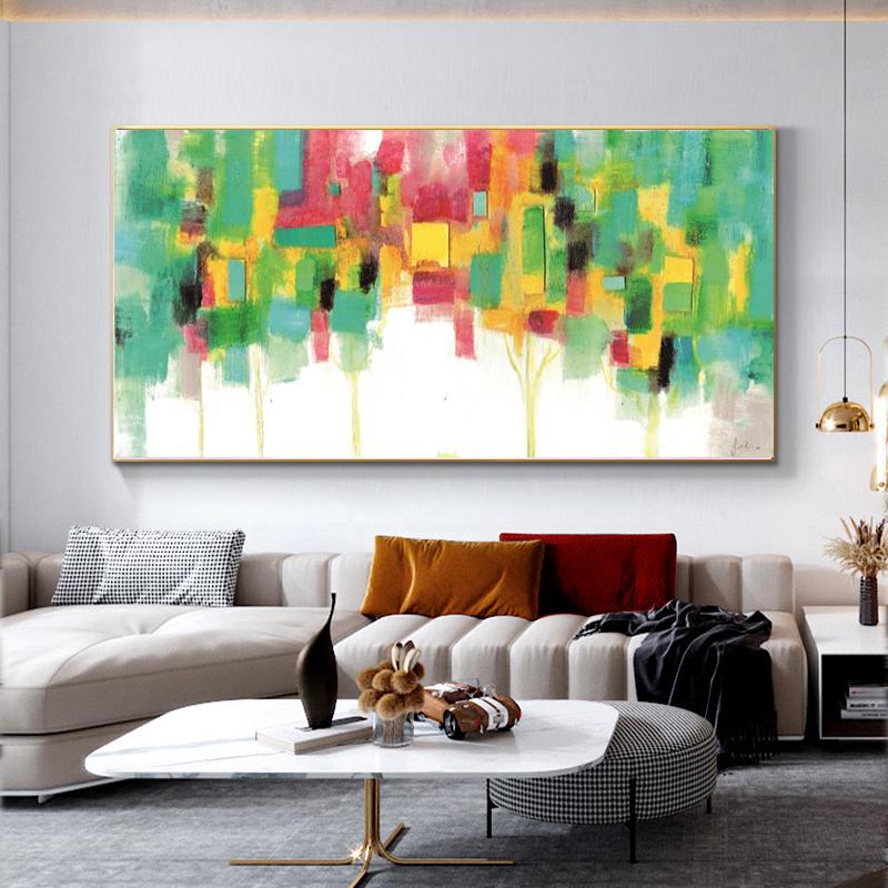 Abstract Colorful Tree Oil Painting Printed On Canvas Wall Art Landscape Posters Pictures for Living Room Home Decor No Frame