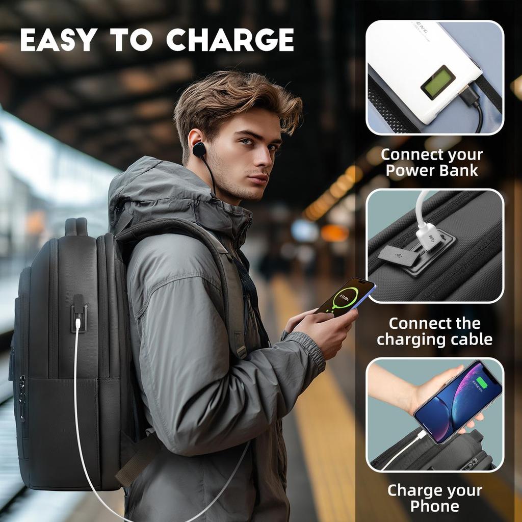 HcanKcan 17-дюймовый рюкзак для ноутбука, деловой, водонепроницаемый, большой емкости, рюкзак для путешествий на выходные, многофункциональный мужской рабочий рюкзак